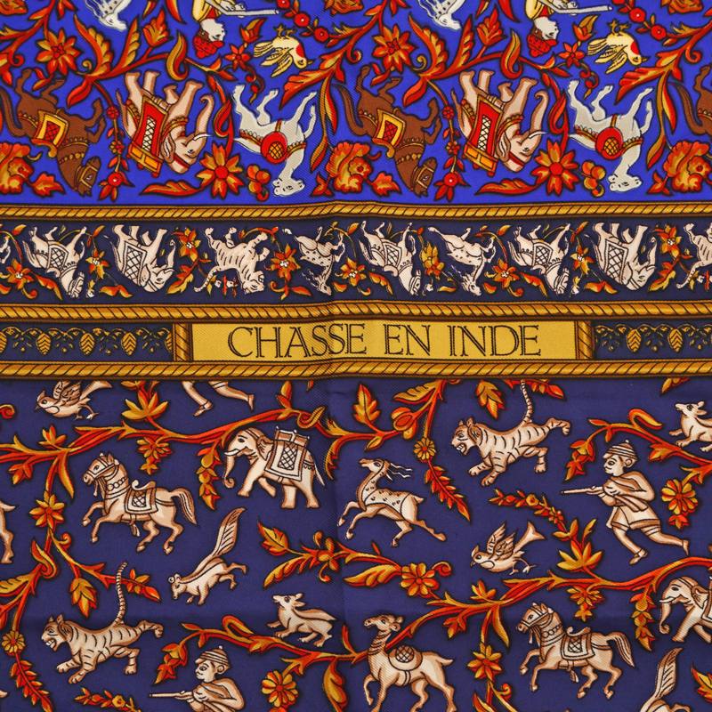 Hermes Carre 90 CHASSE EN INDE Scarf Blue P14636 – NUIR VINTAGE