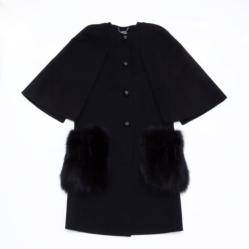 FENDI Fur Cape Coat Black P16530 – NUIR VINTAGE