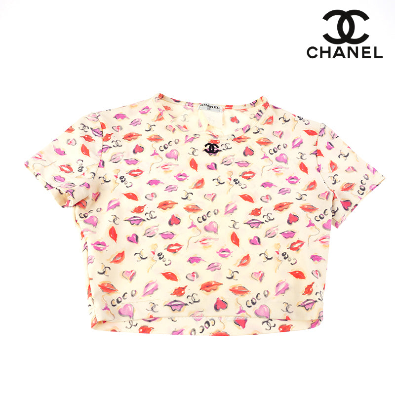 Chanel CHANEL logo lip cut and sew short sleeve T-shirt Maillot