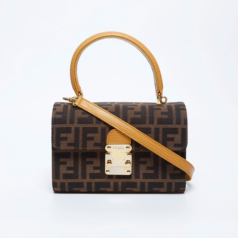 FENDI Zucca Top Handle Box Shoulder Bag Brown WS10009 – NUIR VINTAGE