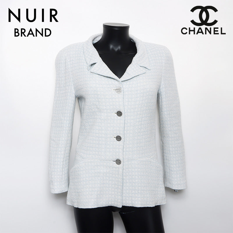 Chanel CHANEL 42 00C Light blue long sleeve check jacket