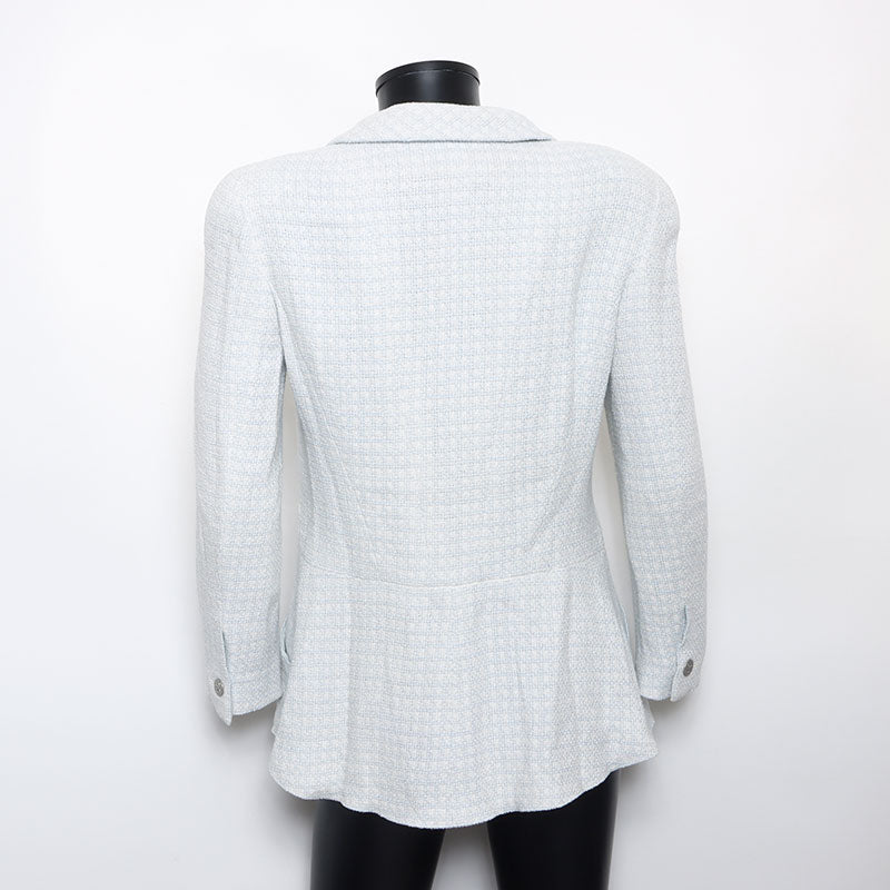 Chanel CHANEL 42 00C Light blue long sleeve check jacket