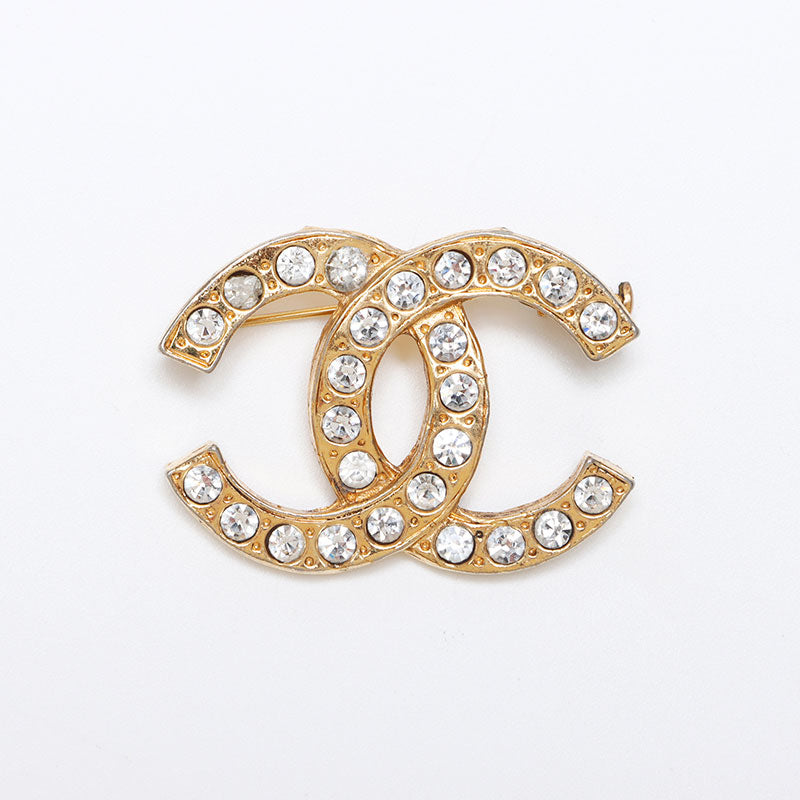 シャネル CHANEL ココマーク ラインストーン ブローチ ゴールド