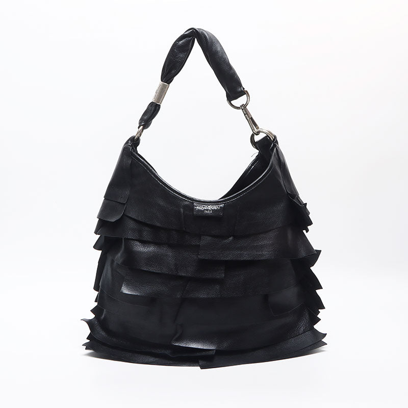 イヴ・サンローラン レザーフリルバック フリルデザイン ホワイト イヴ