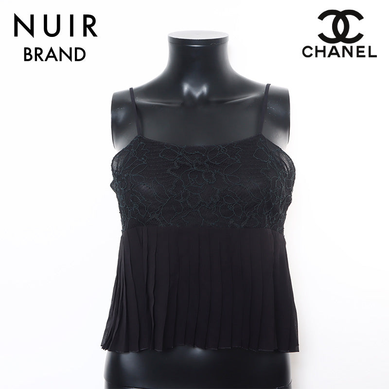 CHANEL　シャネル　ブラック　レース　フリル　キャミソール CHANELシャネルブラックレースフリルキャミソール