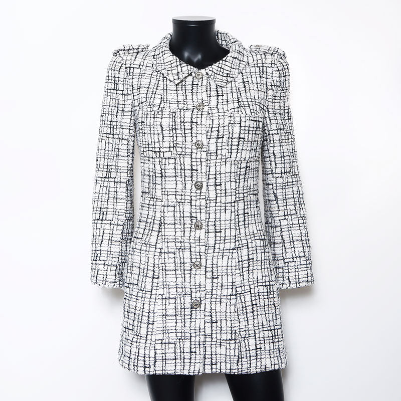 Chanel CHANEL Tweed Check Coco Button Size:36 Jacket Gray WS10451