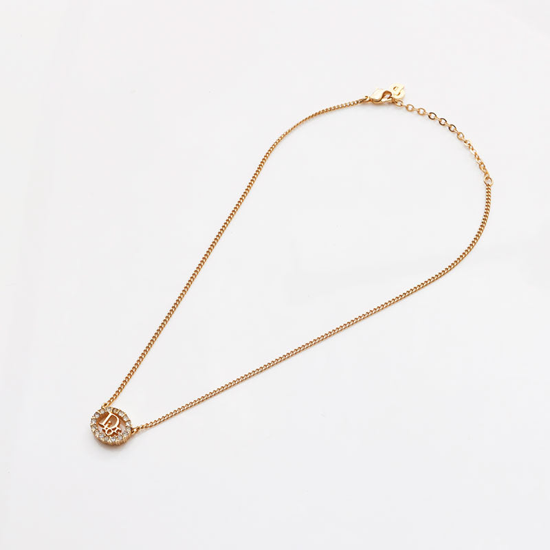 Christian Dior CD logo Gold Metal Necklace gold WS10476 – NUIR VINTAGE