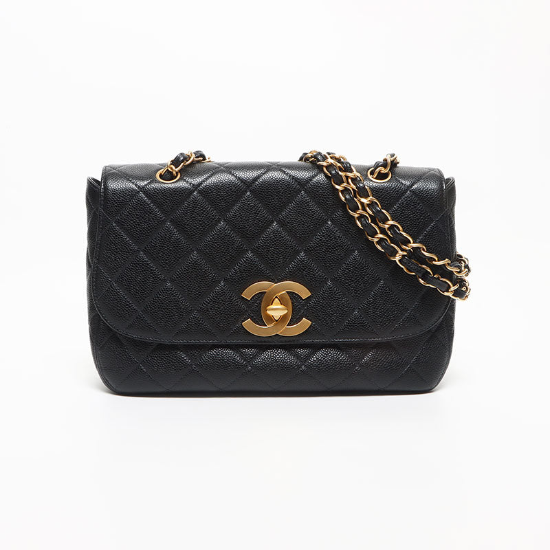 Chanel CHANEL No. 6 Coco Mark Caviar Skin Shoulder Bag Black