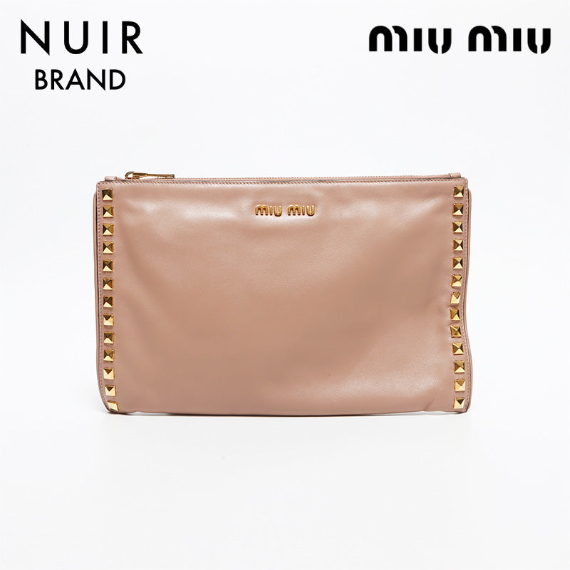 Miu Miu Miu Stud Clutch Bag Handbag Pink WS10568 – NUIR VINTAGE