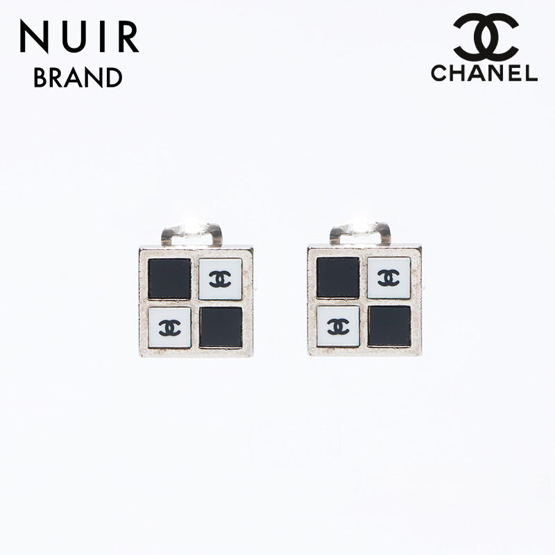 シャネル CHANEL 01P ココマーク スクエア モノクロ ピアス シルバー