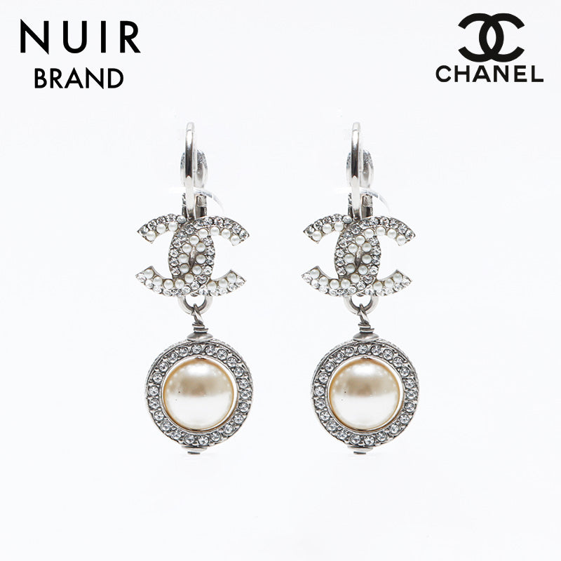CHANEL シャネル ピアス シルバー ストーン付き シャネル CHANEL 18P ココマーク パール ラインストーン 2018 ピアス