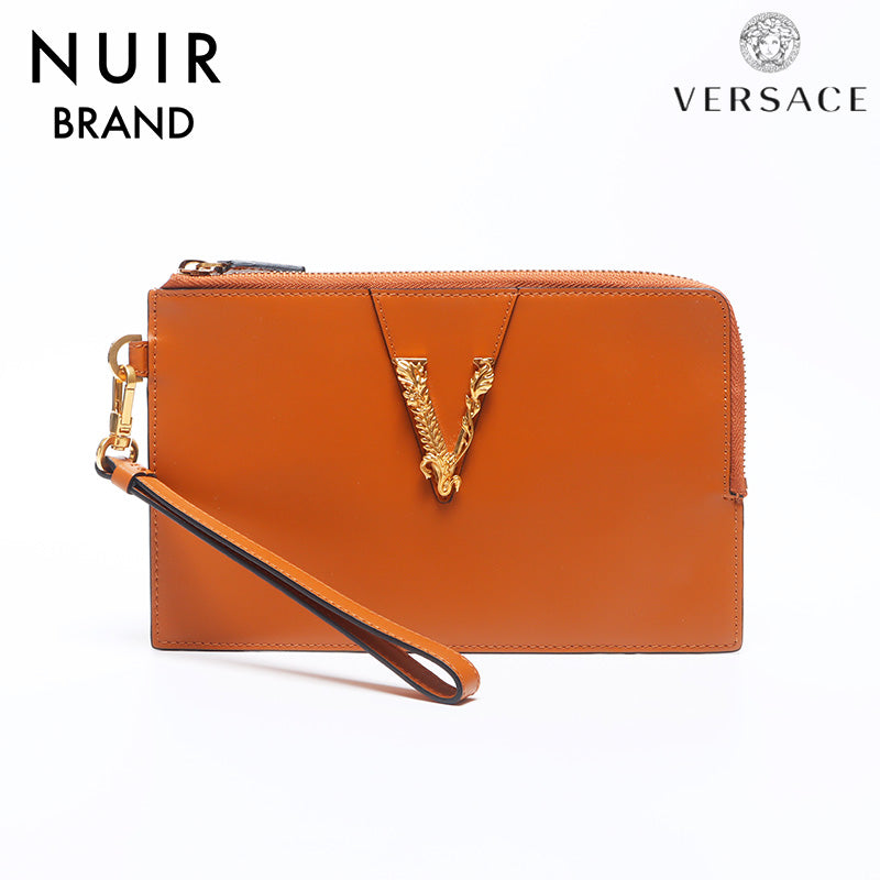 新品・未使用☆ヴェルサーチ VERSACE ポーチ ミニバッグ フューシャ ヴェルサーチ VERSACE レザー ミニ ロゴ ポーチ ブラウン WS10715