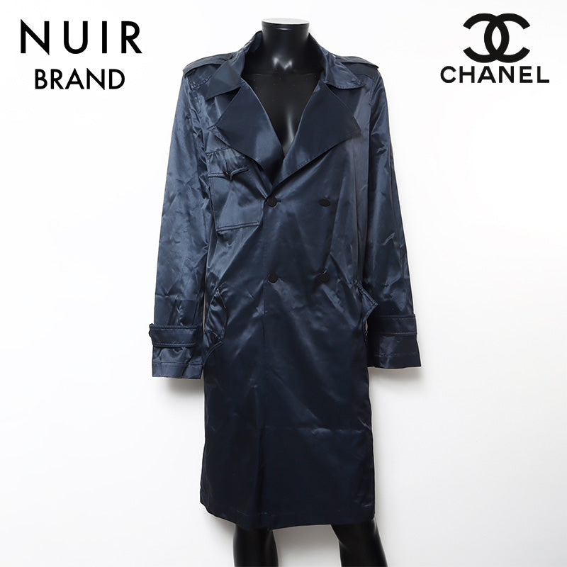 シャネル　シルク　ロングトレンチコート　オーバーサイズ　金ボタン　ヴィンテージ 高級 CHANEL シャネル 手書きタグ ヴィンテージ ココボタン