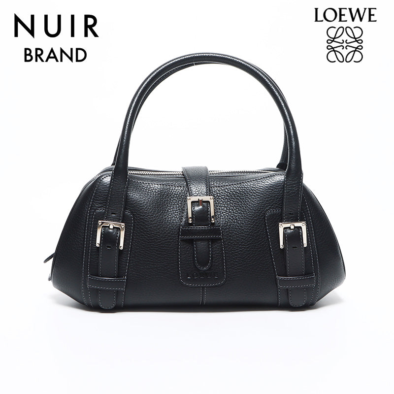 LOEWE Silver Metal Fittings Senda Leather Handbag Black WS10807