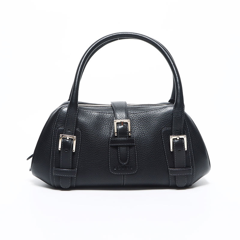 ロエベ LOEWE シルバー金具 センダ レザー ハンドバッグ ブラック