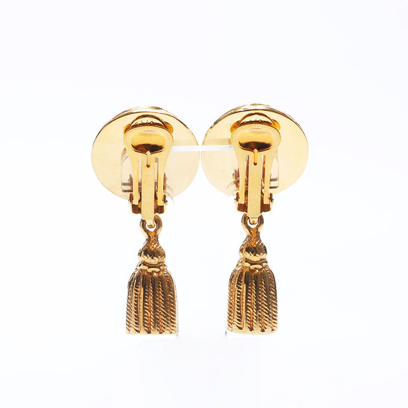 CELINE Vintage Fringe Button Motif Earrings Gold WS10890