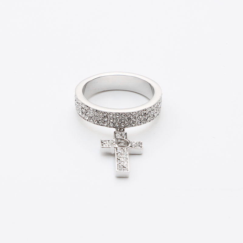 クリスチャンディオール クロスリング Christian Dior Rhinestone size 12 cross Ring Silver WS10973