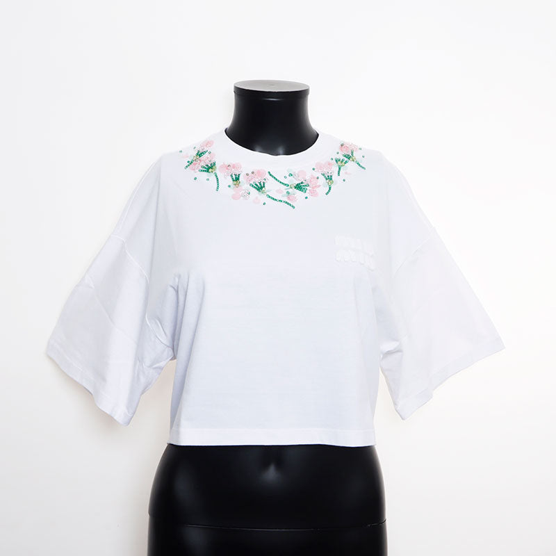 Miu Miu Size:XS Beaded Flower 2021SS Logo Short Sleeve T