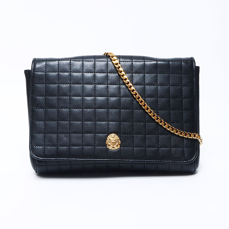 美品　セリーヌ　チェーンショルダーバッグ　トリオンフ　キルティング　黒　レザー CELINE - 美品 セリーヌ チェーンショルダーバッグ キルティング