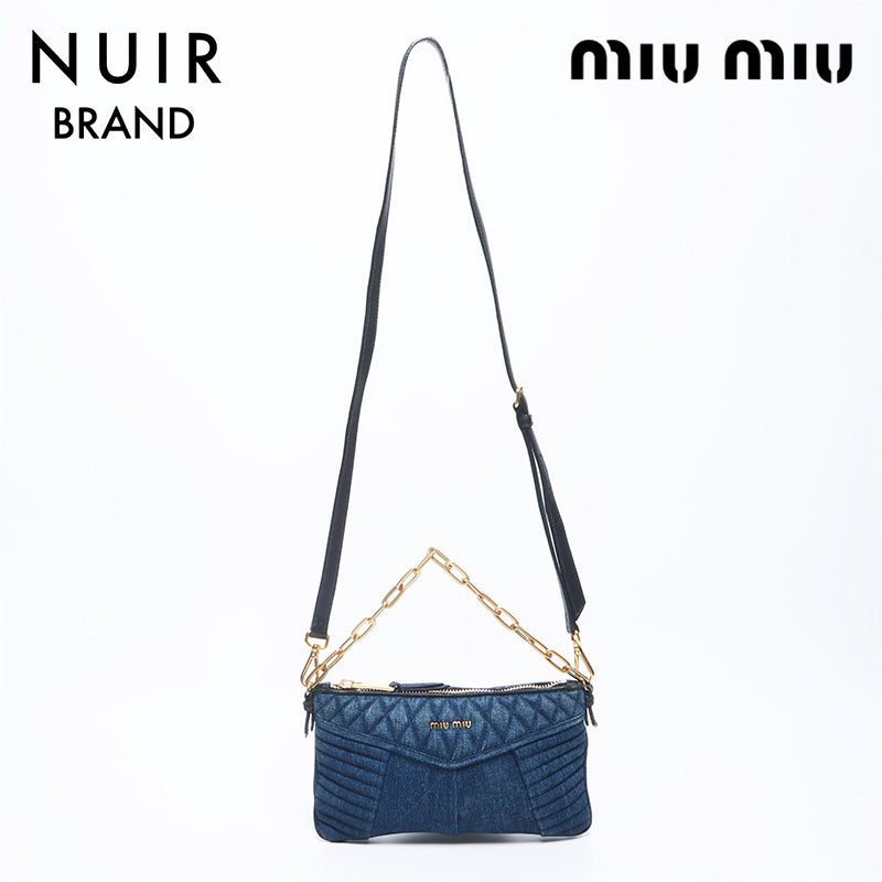 MIU MIU ネイビーレザーショルダーバッグ Miu Miu Miu Denim Chain Shoulder Bag Navy WS11144 – NUIR VINTAGE