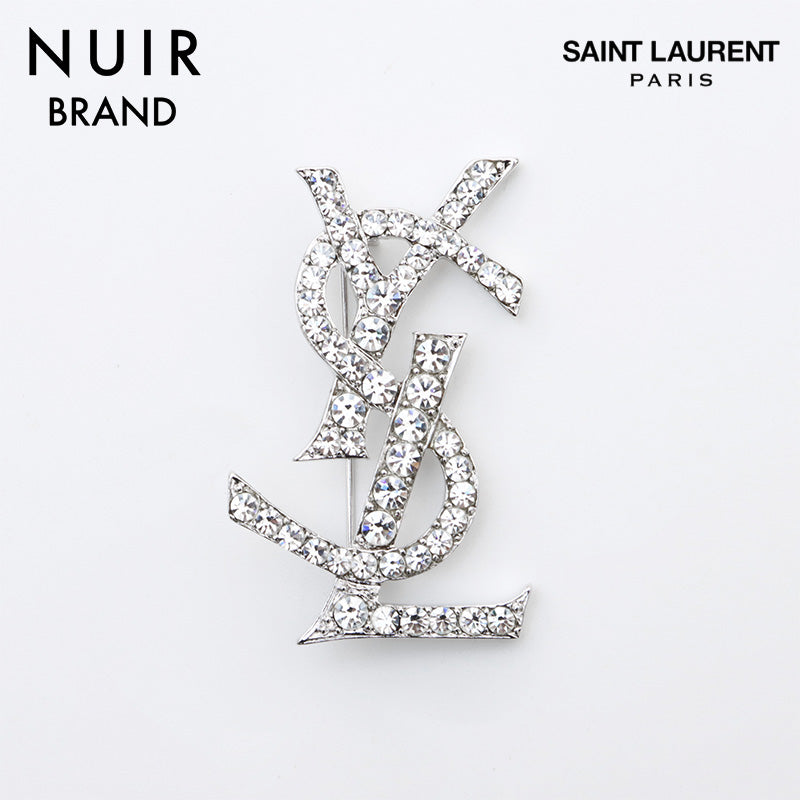 イヴ・サンローラン YVES SAINT LAURENT YSL ロゴ ラインストーン ブローチ シルバー WS11181 – NUIR VINTAGE