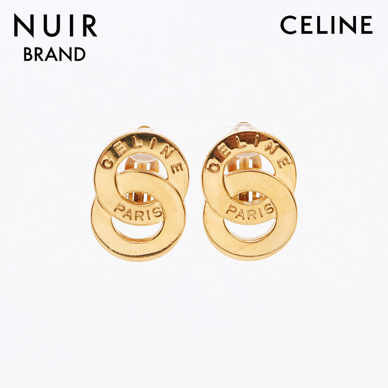 CELINE セリーヌ イヤリング ラインストーン ゴールドカラー セリーヌ CELINE ラウンド ロゴ ラインストーン イヤリング ゴールド