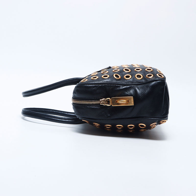 PRADA Perforated Leather Studs Handbag black WS11227 – NUIR VINTAGE