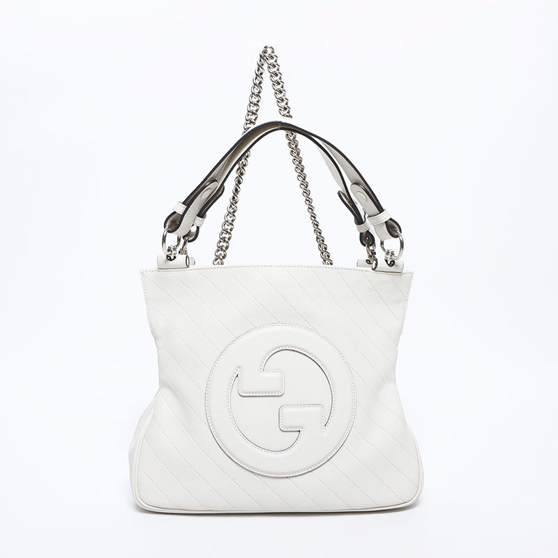 Gucci Leather Chain Blondie Tote Small Handbag White WS11252