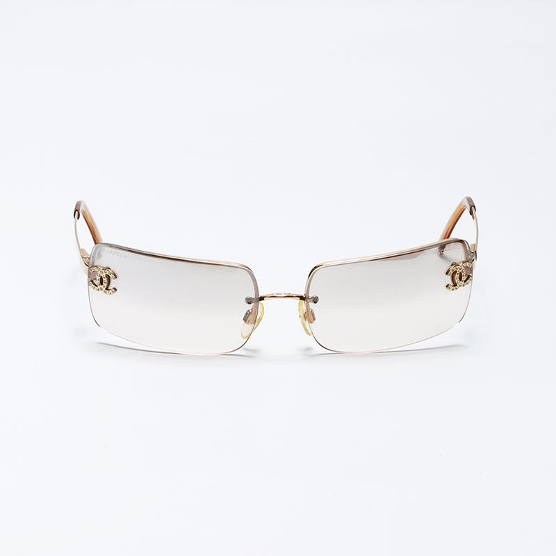 Chanel Coco Mark Rhinestone Sunglasses Gold WS11340 – NUIR VINTAGE