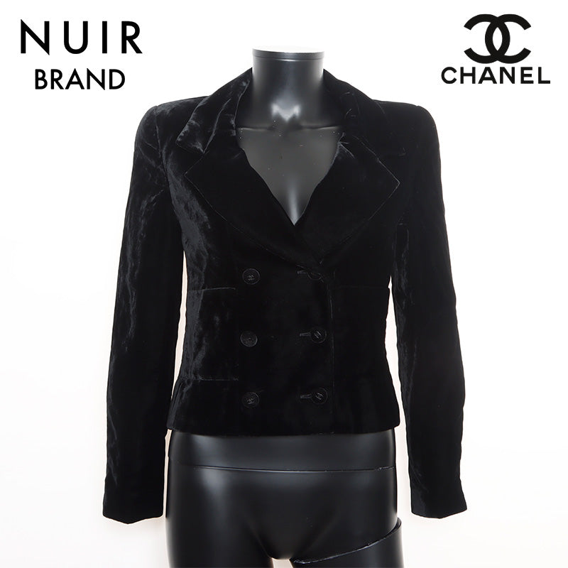 Chanel CHANEL 98A Velour Coco Mark Button 1998 Size:38 Jacket Black WS11580