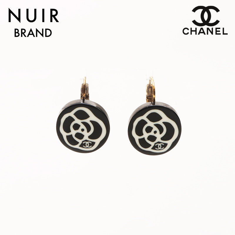 シャネル CHANEL カメリア ラウンド ピアス ブラック WS11618