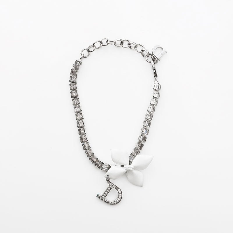 Christian Dior CHRISTIAN DIOR Rhinestone Flower Bracelet Silver WS1163 NUIR VINTAGE
