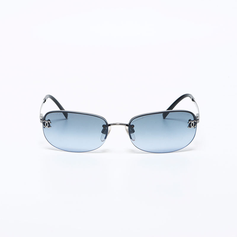 Chanel CHANEL 2000s Rimless Coco Mark Colored Lens Sunglasses Blue