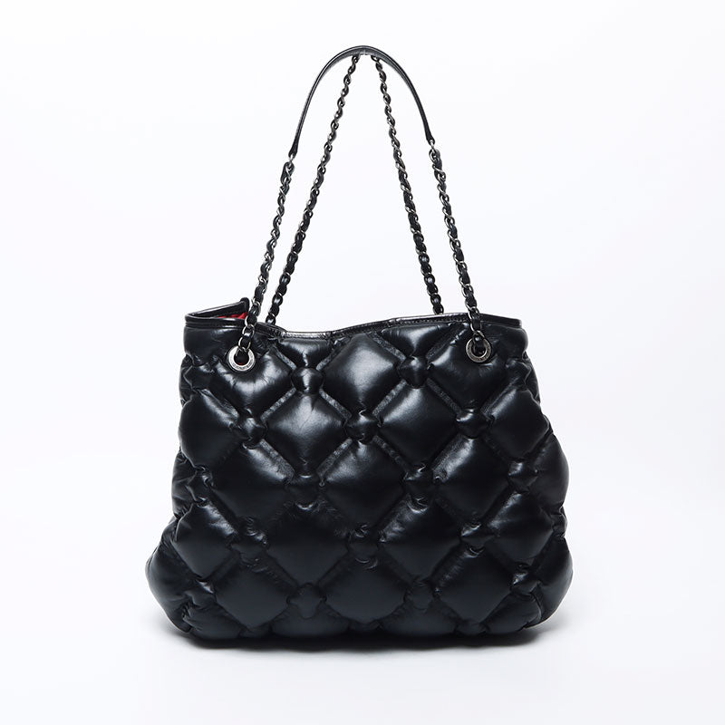 シャネル CHANEL 24番台 バブルキルト ガンメタリック チェーン