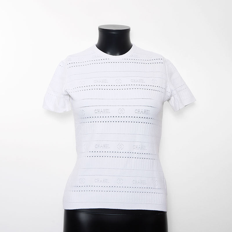 シャネル CHANEL Size:42 ロゴ ニット 半袖シャツ ホワイト