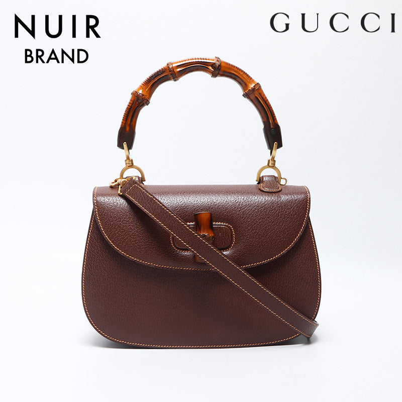 GUCCI グッチ　バンブーバッグ　鏡つき グッチ GUCCI バンブー レザー ミラー付き ショルダーバッグ ブラウン