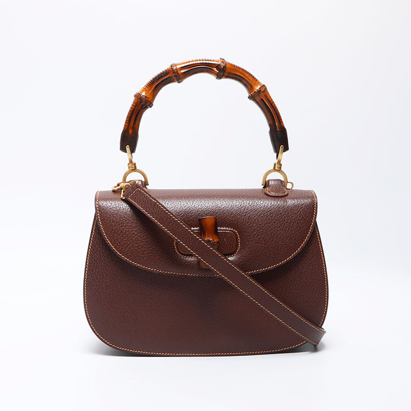 グッチ GUCCI バンブー レザー ミラー付き ショルダーバッグ ブラウン