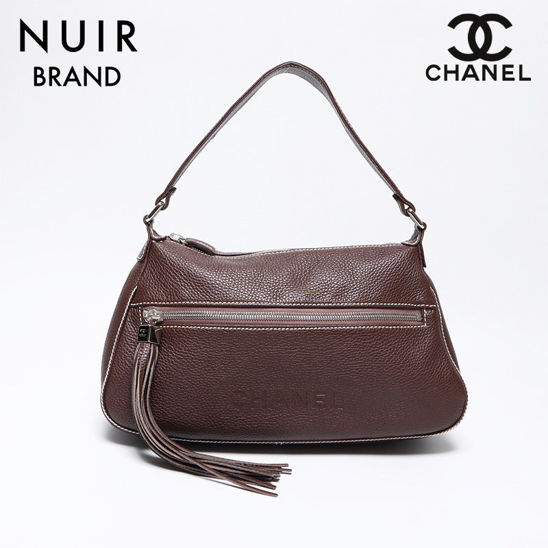 Chanel CHANEL 2003-2004 Fringe No. 8 Leather Logo Handbag Brown
