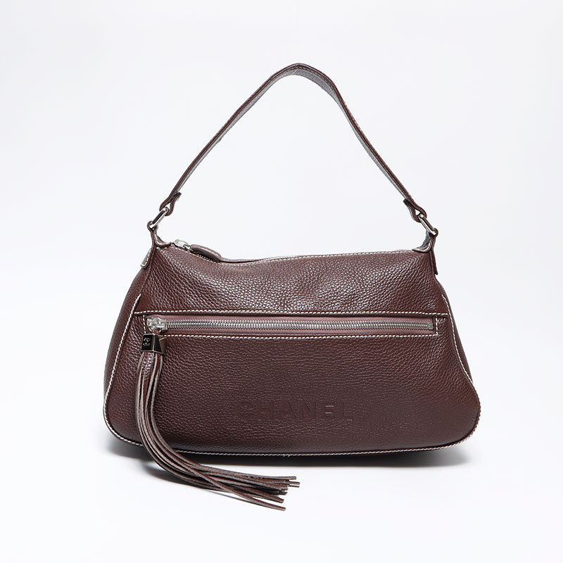Chanel CHANEL 2003-2004 Fringe No. 8 Leather Logo Handbag Brown