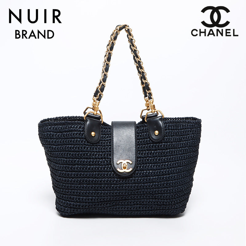 Chanel CHANEL 2006 Coco Mark Straw Basket Bag No. 10 Tote Bag Navy