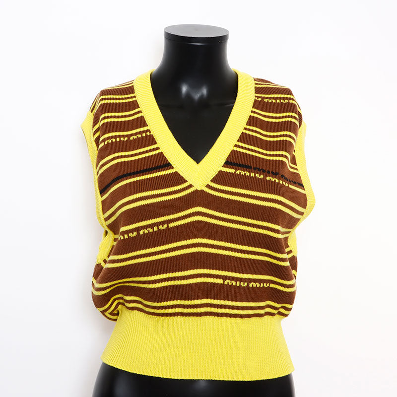 Miu Miu Miu border logo knit vest yellow brown WS12038 – NUIR VINTAGE