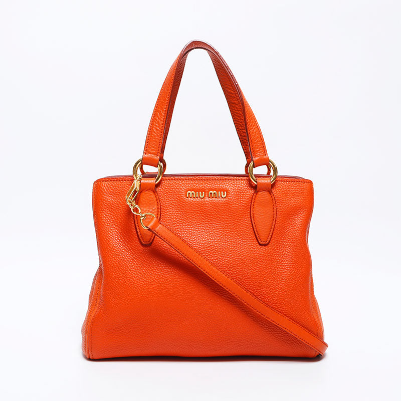 miu miu オレンジ レザー ハンドバッグ　ショルダー ミュウミュウ レザー 2way ハンドバッグ ショルダーバッグ