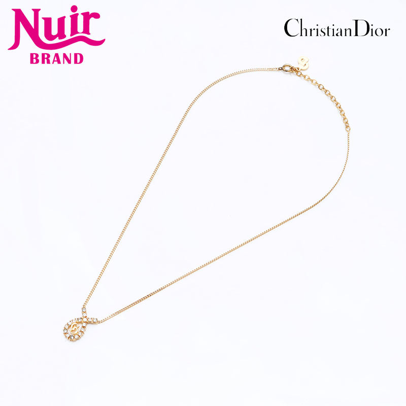 Christian Dior Logo Rhinestone Necklace Gold WS12074 – NUIR