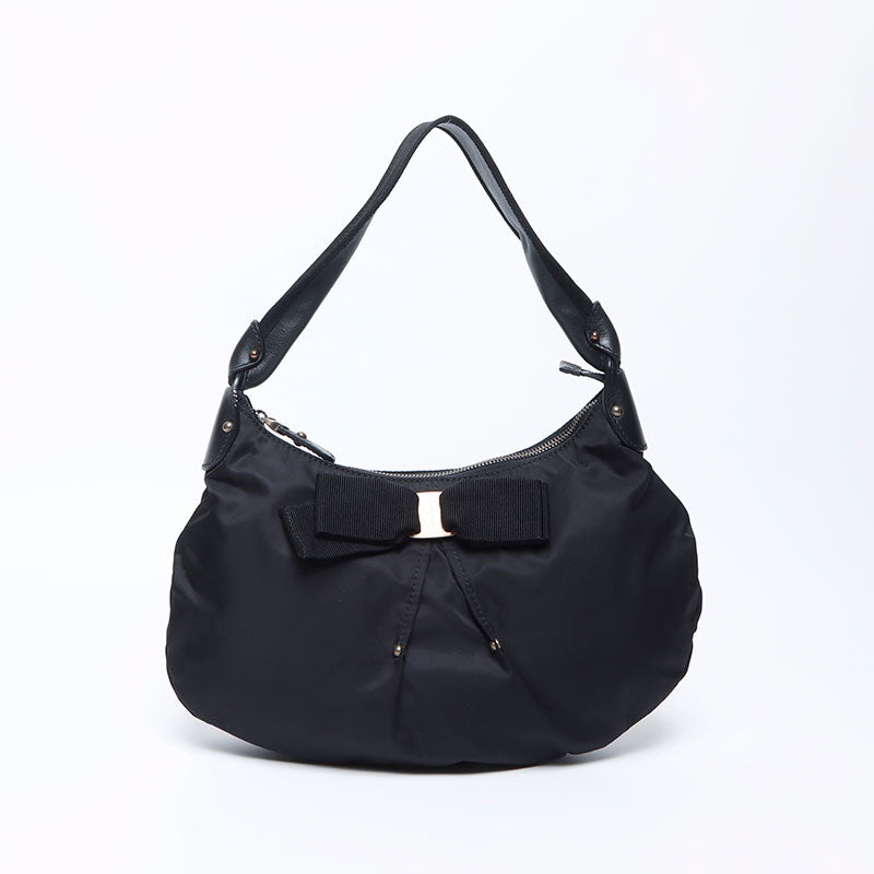 Salvatore Ferragamo Nylon Vara Ribbon One Belt Shoulder Bag black