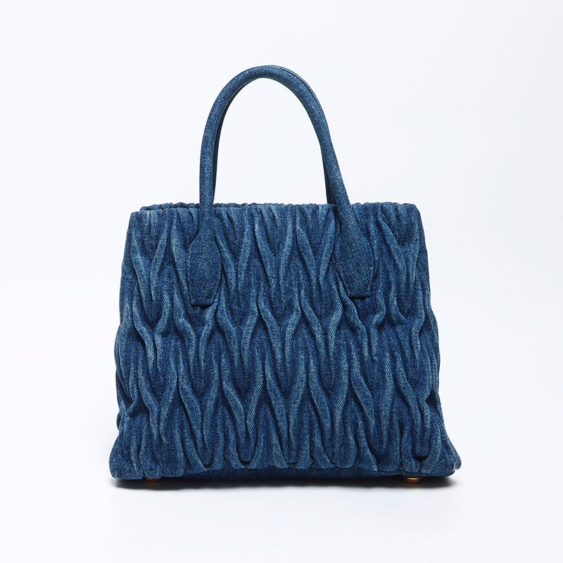 【超希少】MIUMIU Jacquard Denim 2way Handbag Miu Miu Biker Denim Tote Bag Shoulder Bag 2way bag Leather