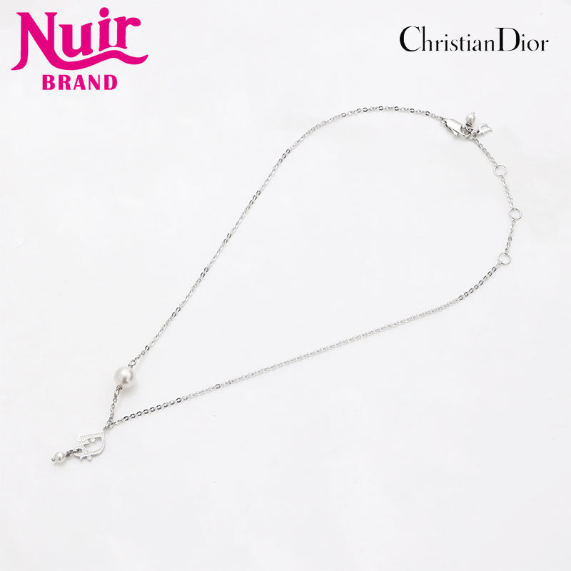 ディオール Diorロゴ ネックレス GP×フェイクパール シルバー Dior