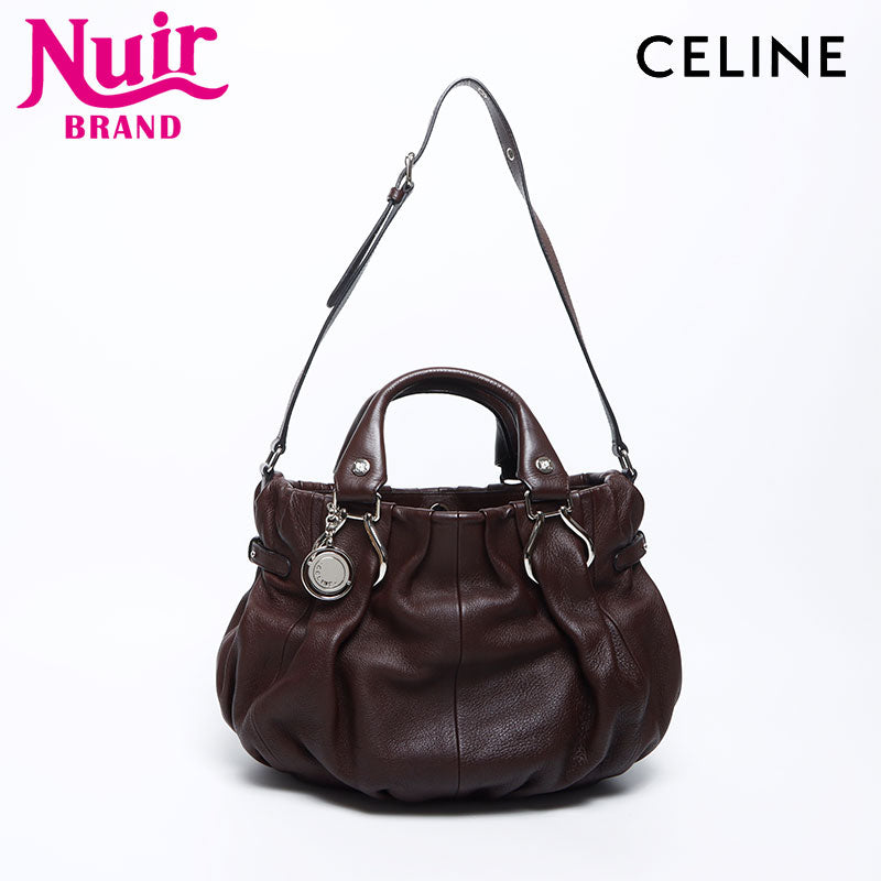 セリーヌ CELINE レザー ピロー スモール ハンドバッグ ブラウン