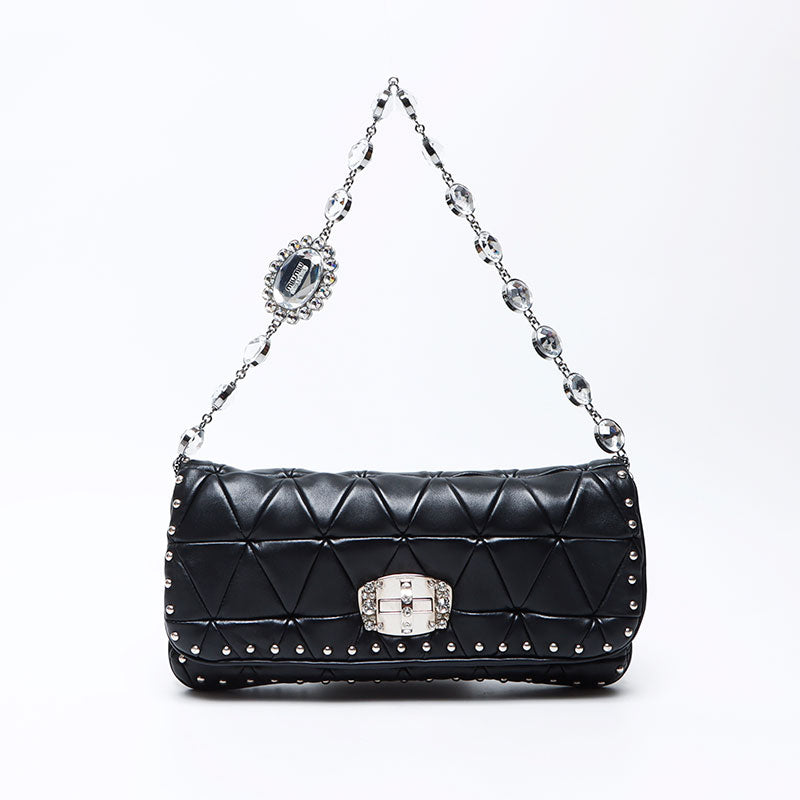 Miu Miu Crystal Studded Shoulder Bag Black WS12206 – NUIR VINTAGE