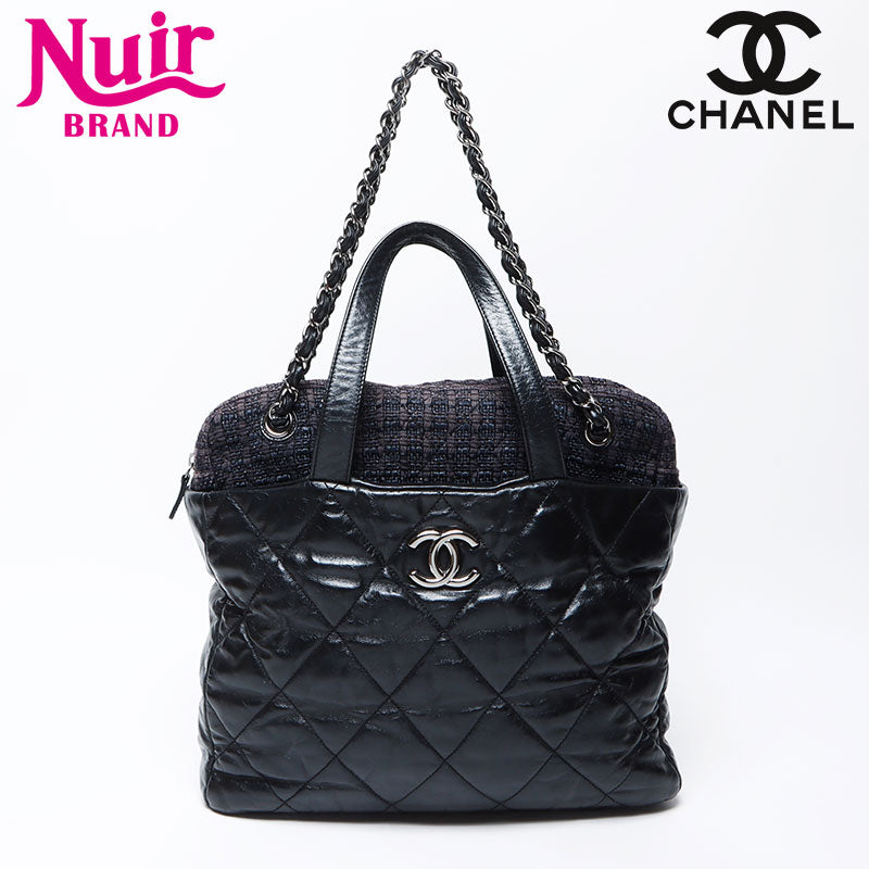 CHANEL Portobello Leather Chain 2way 2008-2009 Tote Bag black