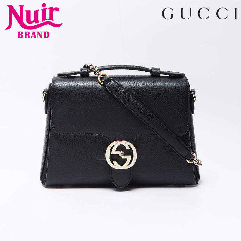 Gucci Leather Interlocking Logo Silver Hardware Shoulder Bag Black